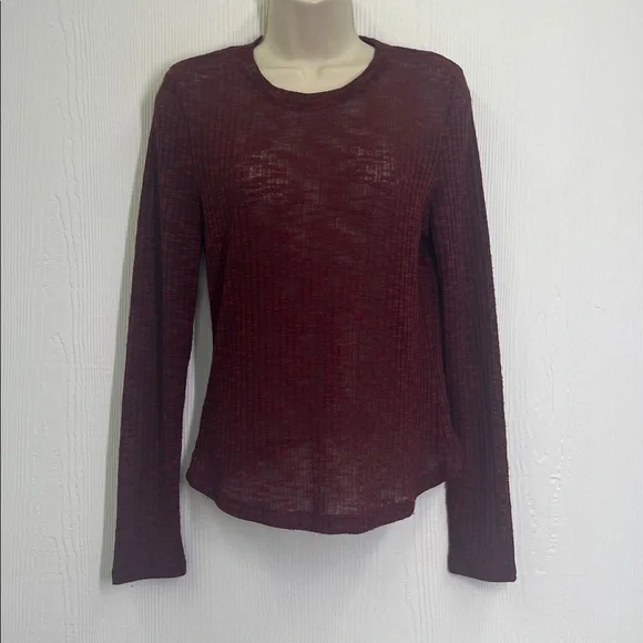 Free People - Aura Wine See Thru Crewneck Long Sleeve Layering Top Size Medium - Picture 2 of 9